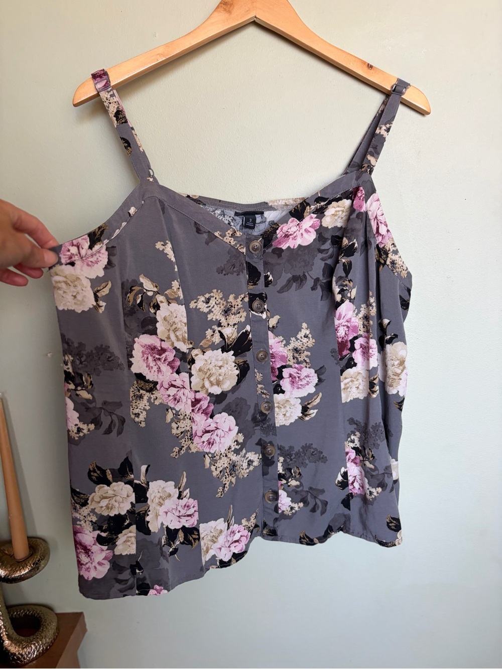 Torrid Gray Pink Floral Camisole Tank Top Size 3 Boho Chic Feminine Cottagecore - Picture 7 of 16